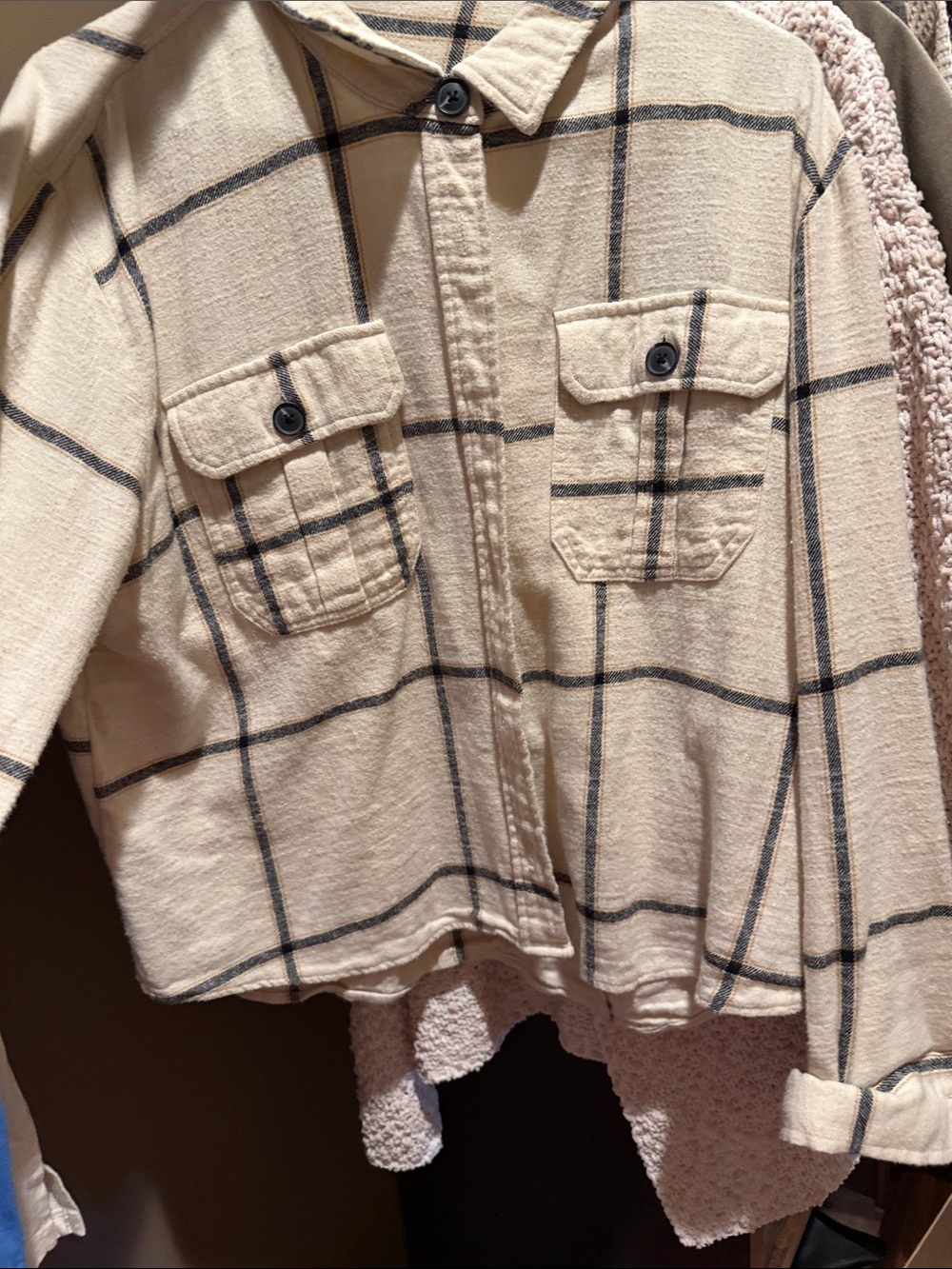Maurices Cream Plaid Button-Up Shirt Jacket